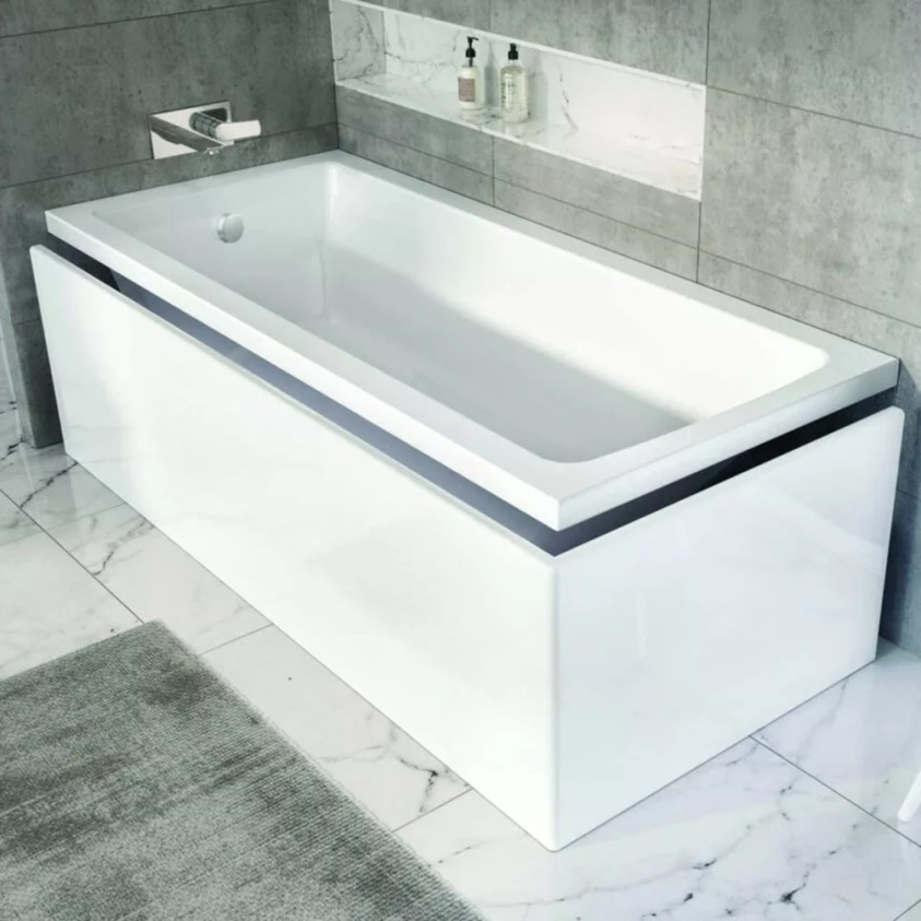 product lifestyle image of Tissino Lorenzo 1600mm x 700mm Perma Bianco Acrylic L Shaped Single Moulded Bath Panel TLO-711